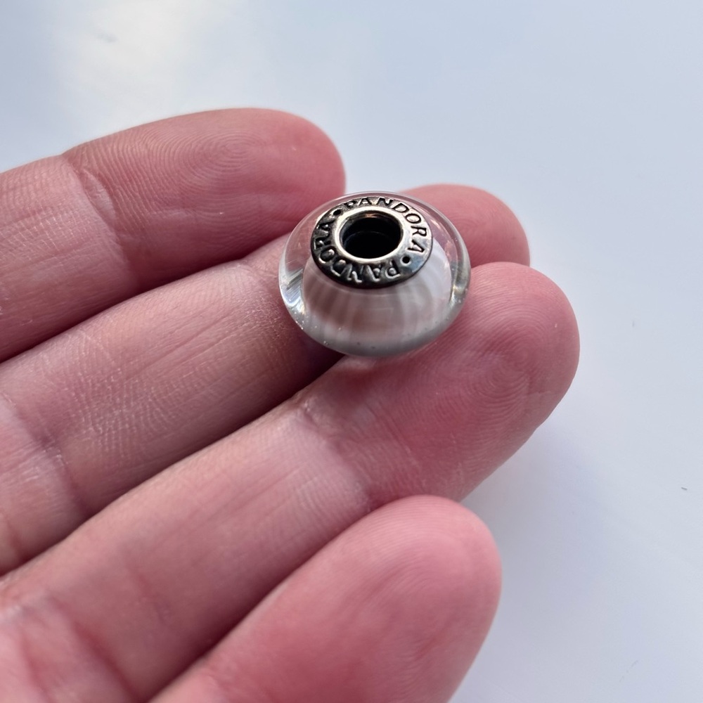 PANDORA White & Grey Murano Glass Retired Bead Charm 925 ALE